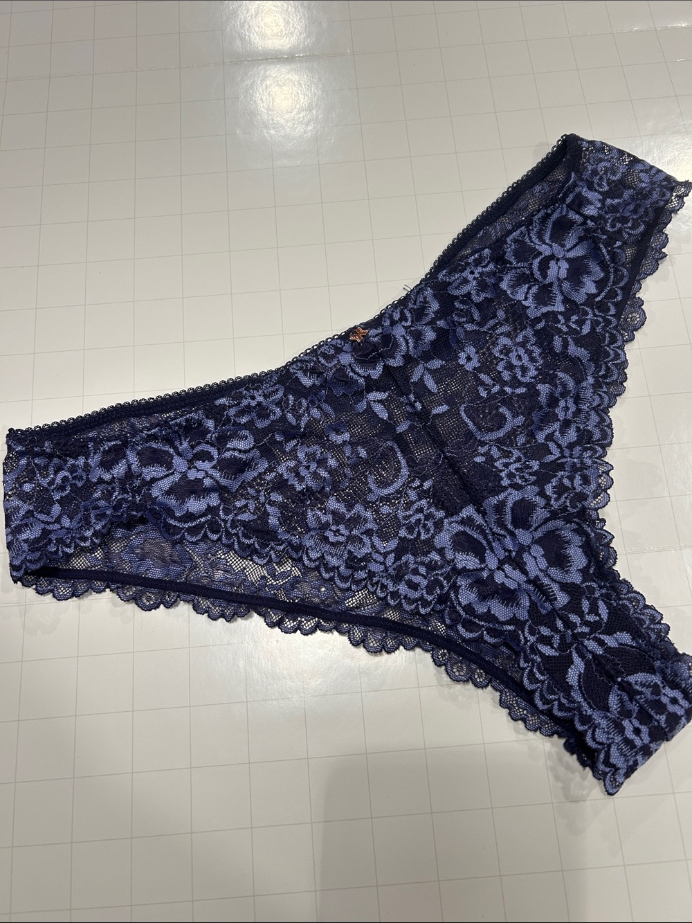 Savage X Fenty Navy Blue Floral Lace panties L